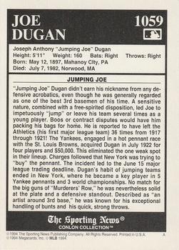 1994 Conlon Collection TSN - Burgundy #1059 Joe Dugan Back