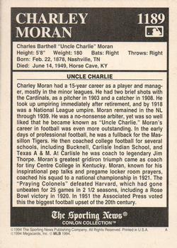 1994 Conlon Collection TSN - Burgundy #1189 Charles Moran Back