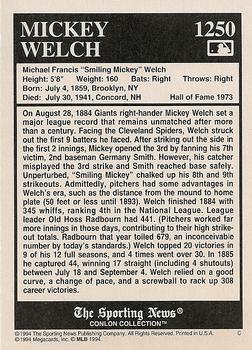 1994 Conlon Collection TSN - Burgundy #1250 Mickey Welch Back