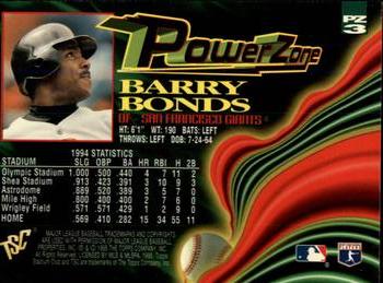 1995 Stadium Club - Power Zone #PZ3 Barry Bonds Back