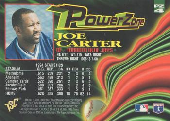 1995 Stadium Club - Power Zone #PZ4 Joe Carter Back