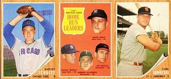 1962 Topps Salesman Samples #1 Barney Schultz / AL Home Run Leaders / Carl Sawatski Front