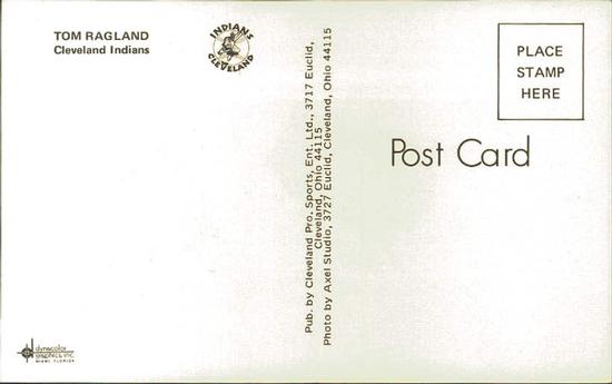 1973 Cleveland Indians Postcards #NNO Tom Ragland Back