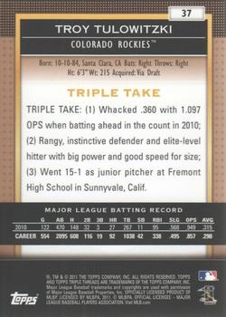 2011 Topps Triple Threads - Sepia #37 Troy Tulowitzki Back
