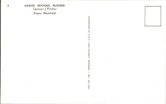 1969 Montreal Expos Postcards #3 Dan McGinn Back