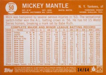 2011 Topps - Mickey Mantle Reprint Relics #50 Mickey Mantle Back