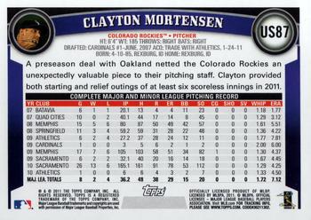 2011 Topps Update #US87 Clayton Mortensen Back