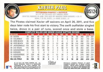 2011 Topps Update #US124 Xavier Paul Back
