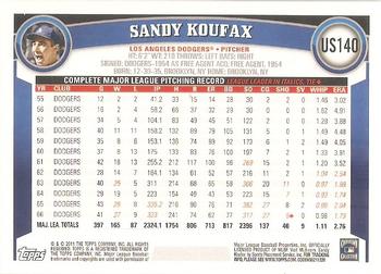 2011 Topps Update #US140 Sandy Koufax Back