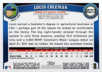2011 Topps Update #US213 Louis Coleman Back
