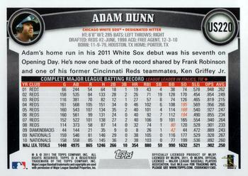 2011 Topps Update #US220 Adam Dunn Back