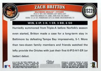 2011 Topps Update #US228 Zach Britton Back