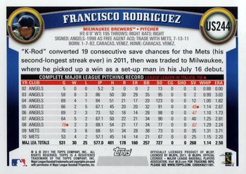 2011 Topps Update #US244 Francisco Rodriguez Back
