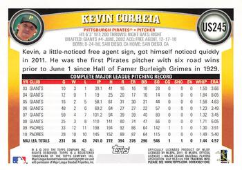 2011 Topps Update #US245 Kevin Correia Back