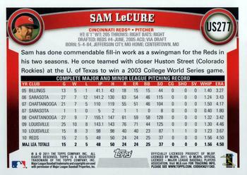 2011 Topps Update #US277 Sam LeCure Back