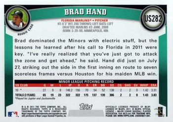 2011 Topps Update #US282 Brad Hand Back