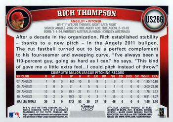 2011 Topps Update #US286 Rich Thompson Back