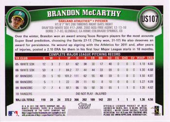 2011 Topps Update #US107 Brandon McCarthy Back