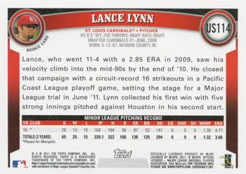 2011 Topps Update #US114 Lance Lynn Back