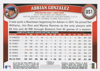 2011 Topps Update #US1 Adrian Gonzalez Back