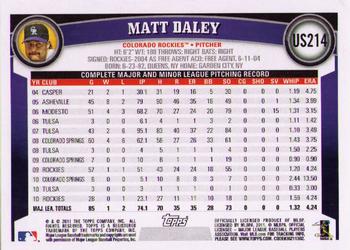 2011 Topps Update #US214 Matt Daley Back
