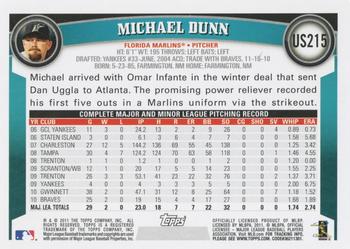 2011 Topps Update #US215 Michael Dunn Back