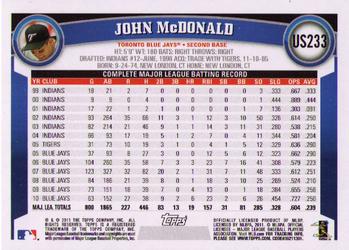 2011 Topps Update #US233 John McDonald Back