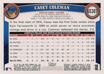 2011 Topps Update #US307 Casey Coleman Back
