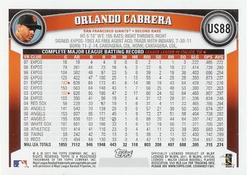 2011 Topps Update #US88 Orlando Cabrera Back
