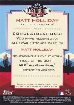 2011 Topps Update - All-Star Stitches #AS-53 Matt Holliday Back