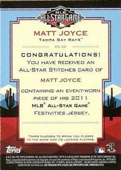 2011 Topps Update - All-Star Stitches #AS-26 Matt Joyce Back