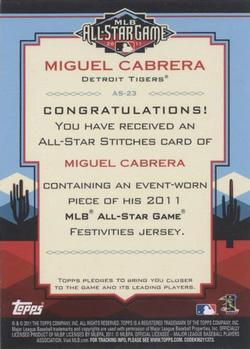 2011 Topps Update - All-Star Stitches #AS-23 Miguel Cabrera Back