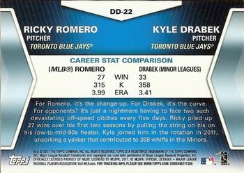 2011 Topps Update - Diamond Duos #DD-22 Ricky Romero / Kyle Drabek Back