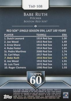 2011 Topps Update - Topps 60 #T60-108 Babe Ruth Back