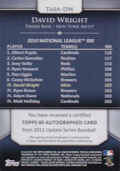2011 Topps Update - Topps 60 Autographs #T60A-DW David Wright Back