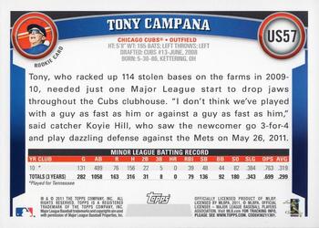 2011 Topps Update - Cognac Diamond Anniversary #US57 Tony Campana Back