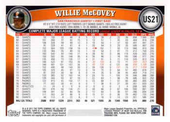 2011 Topps Update - Diamond Anniversary #US21 Willie McCovey Back
