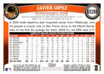 2011 Topps Update - Diamond Anniversary #US208 Javier Lopez Back