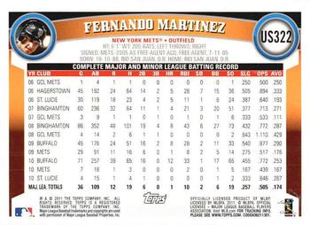 2011 Topps Update - Diamond Anniversary #US322 Fernando Martinez Back