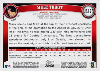 2011 Topps Update - Hope Diamond Anniversary #US175 Mike Trout Back