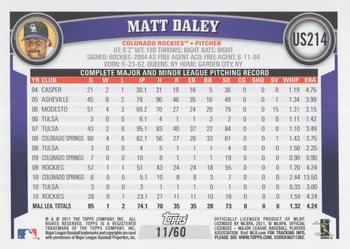 2011 Topps Update - Black #US214 Matt Daley Back
