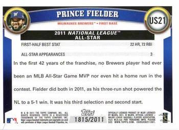 2011 Topps Update - Gold #US21 Prince Fielder Back