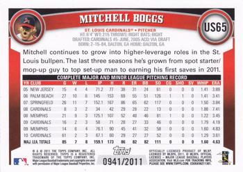 2011 Topps Update - Gold #US65 Mitchell Boggs Back