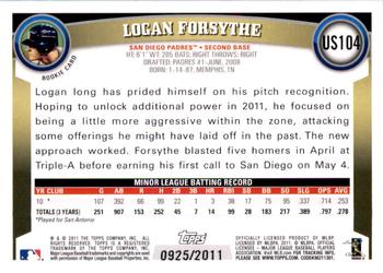 2011 Topps Update - Gold #US104 Logan Forsythe Back
