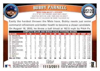 2011 Topps Update - Gold #US120 Bobby Parnell Back