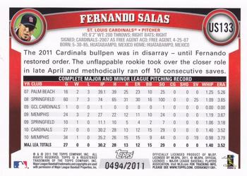 2011 Topps Update - Gold #US133 Fernando Salas Back