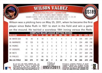 2011 Topps Update - Gold #US189 Wilson Valdez Back