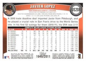 2011 Topps Update - Gold #US208 Javier Lopez Back