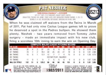 2011 Topps Update - Gold #US212 Pat Neshek Back