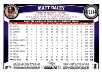2011 Topps Update - Gold #US214 Matt Daley Back